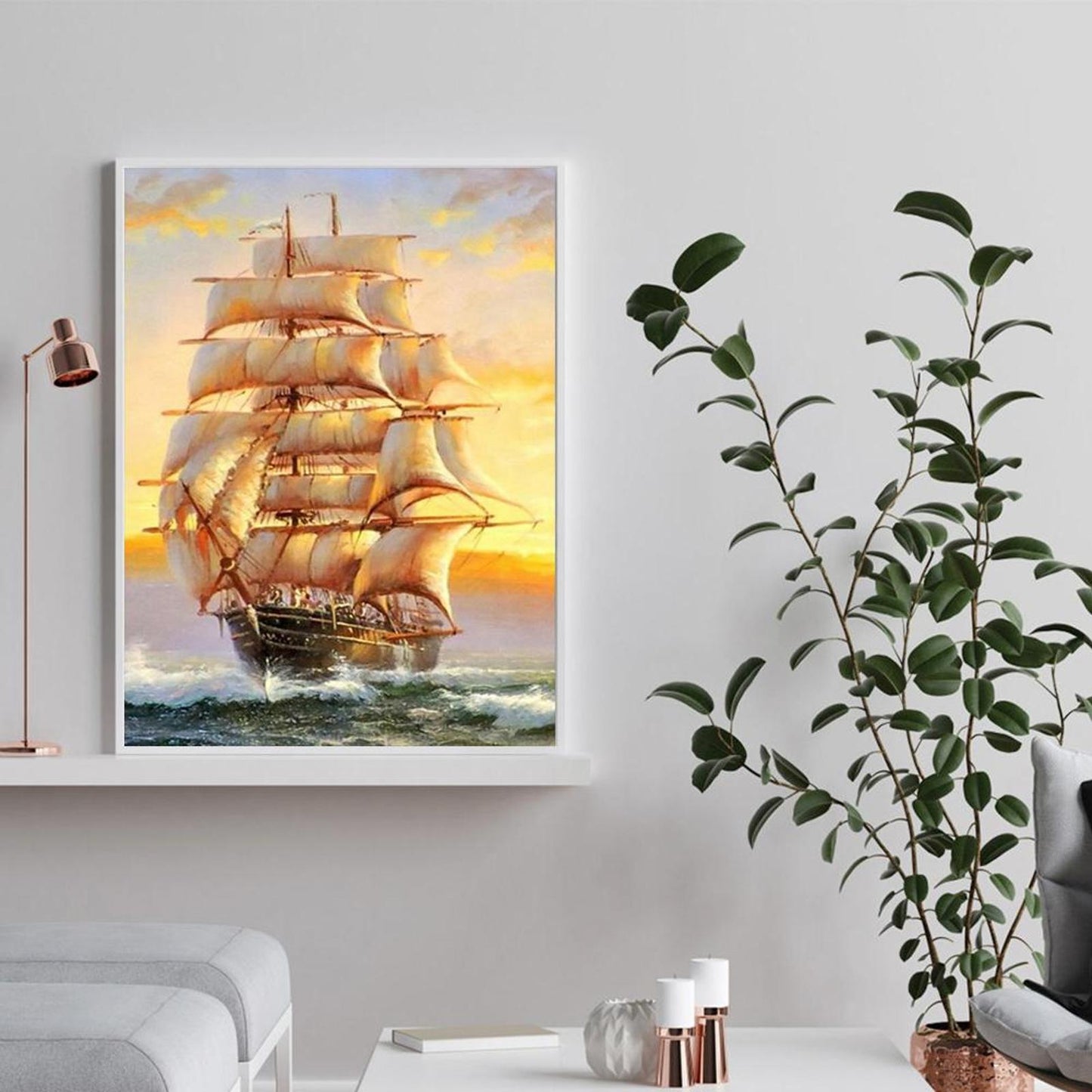 Sailboat - Full 11CT Stamped Cross Stitch 40x50CM - Diy