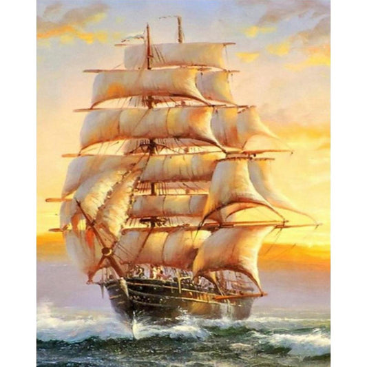 Sailboat - Full 11CT Stamped Cross Stitch 40x50CM - Diy