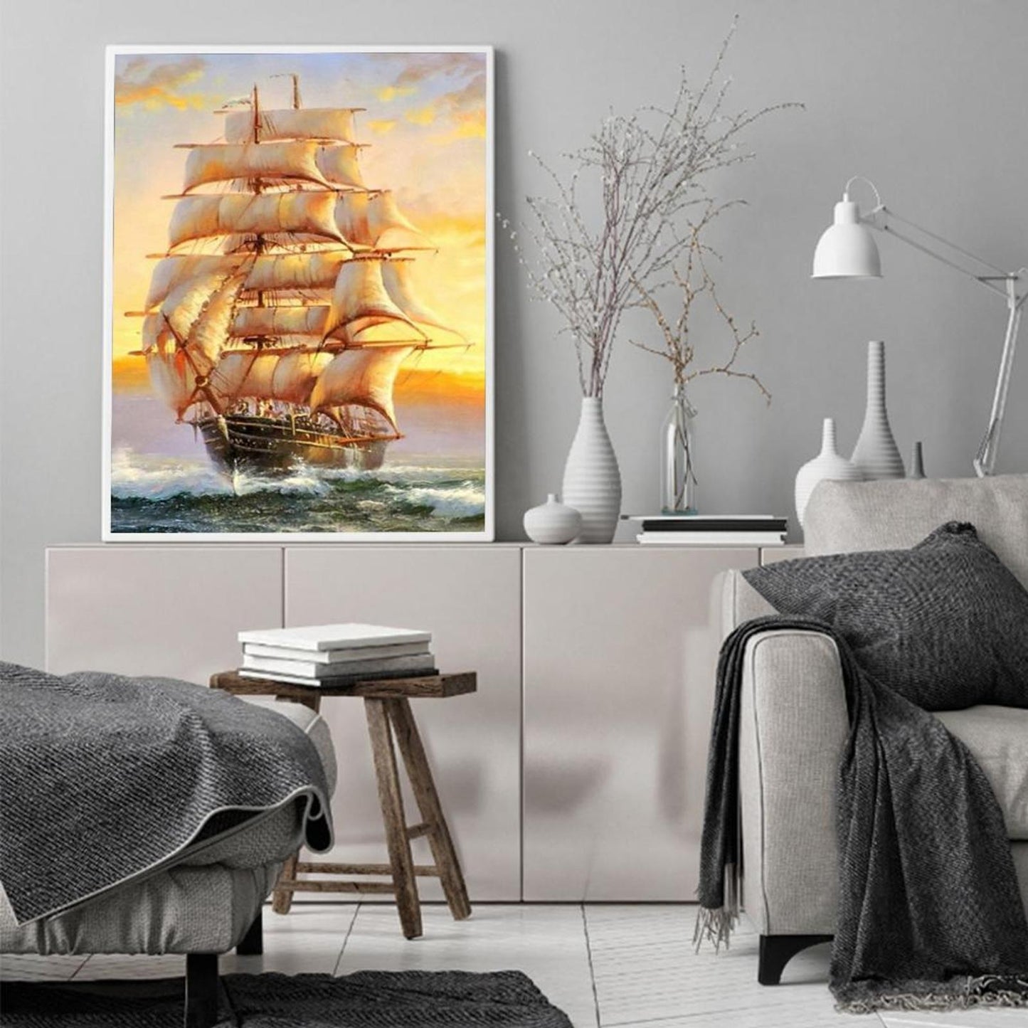 Sailboat - Full 11CT Stamped Cross Stitch 40x50CM - Diy