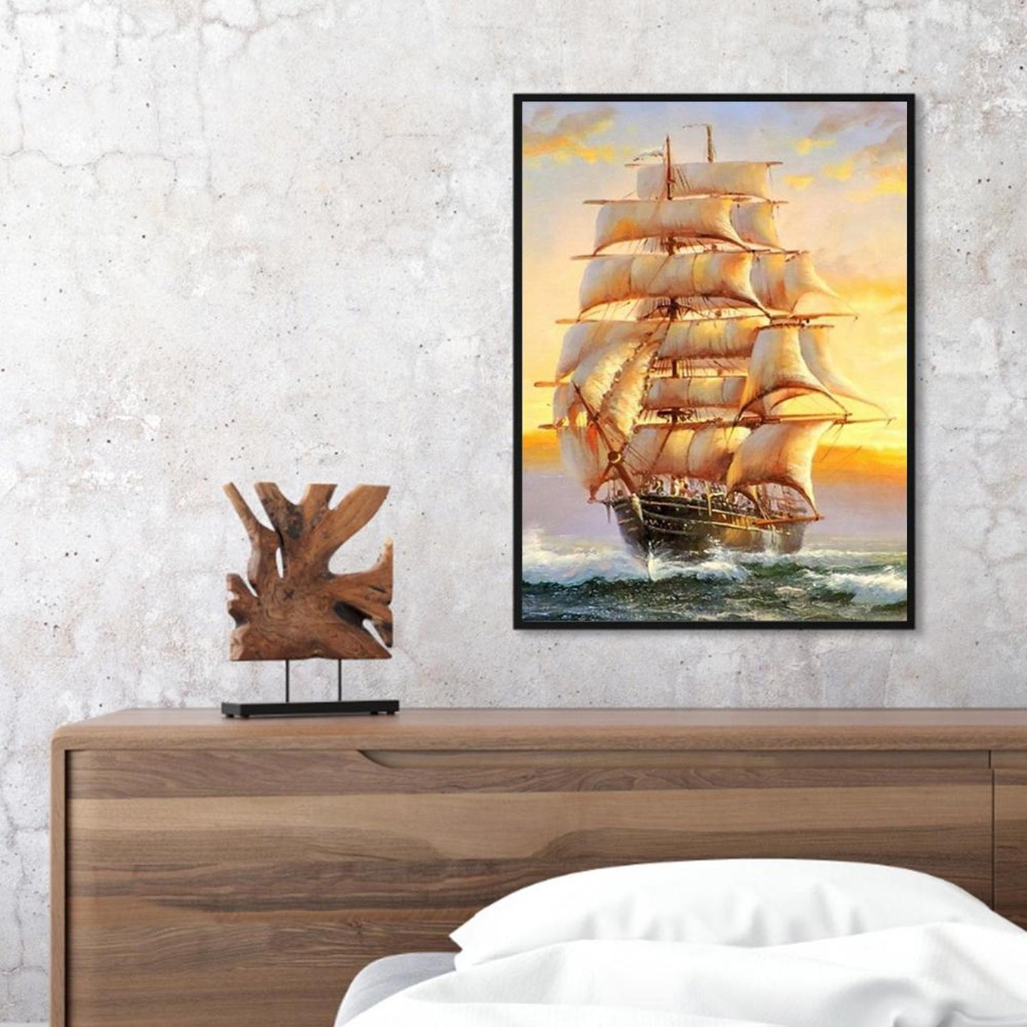 Sailboat - Full 11CT Stamped Cross Stitch 40x50CM - Diy