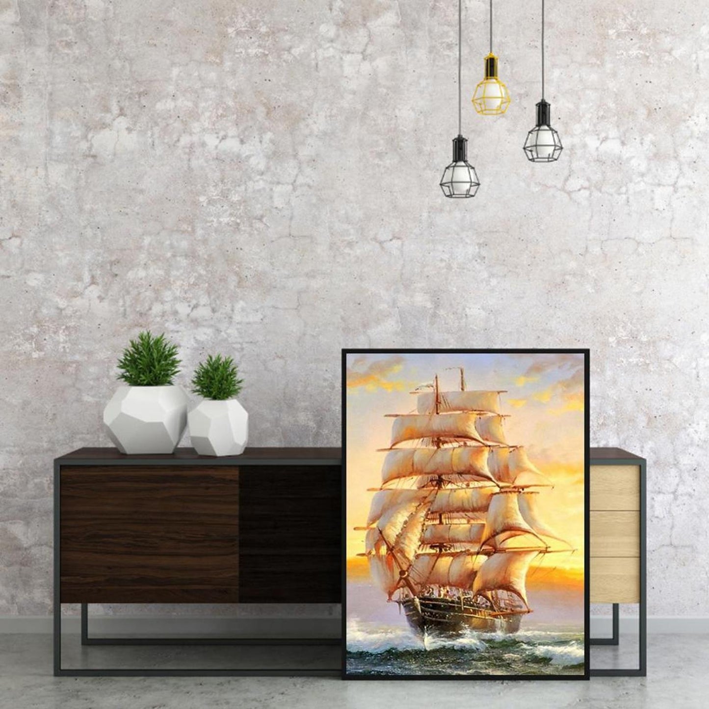 Sailboat - Full 11CT Stamped Cross Stitch 40x50CM - Diy