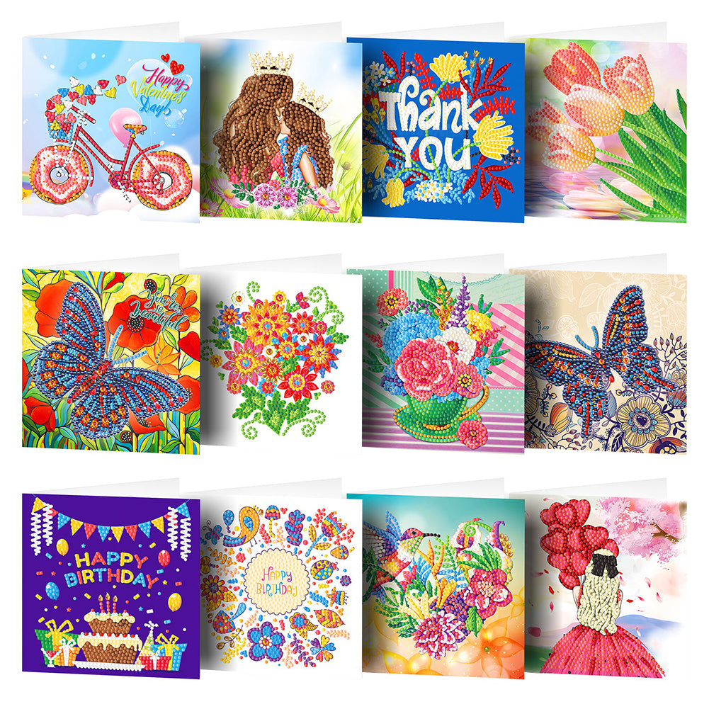 12PCS DIY Diamond Painting Greeting Card Set Festival Pattern Congratulations
