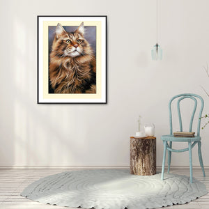 Framed Cat 30*40CM(Canvas) Full Round Drill Diamond Painting