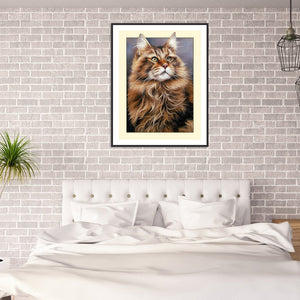 Framed Cat 30*40CM(Canvas) Full Round Drill Diamond Painting