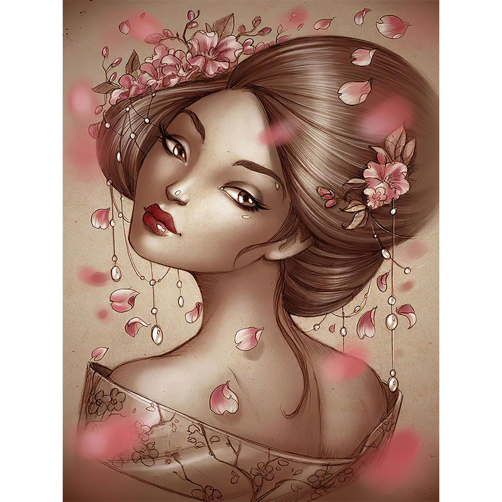 Beautiful Geisha 30*40CM(Canvas) Full Round Drill Diamond Painting