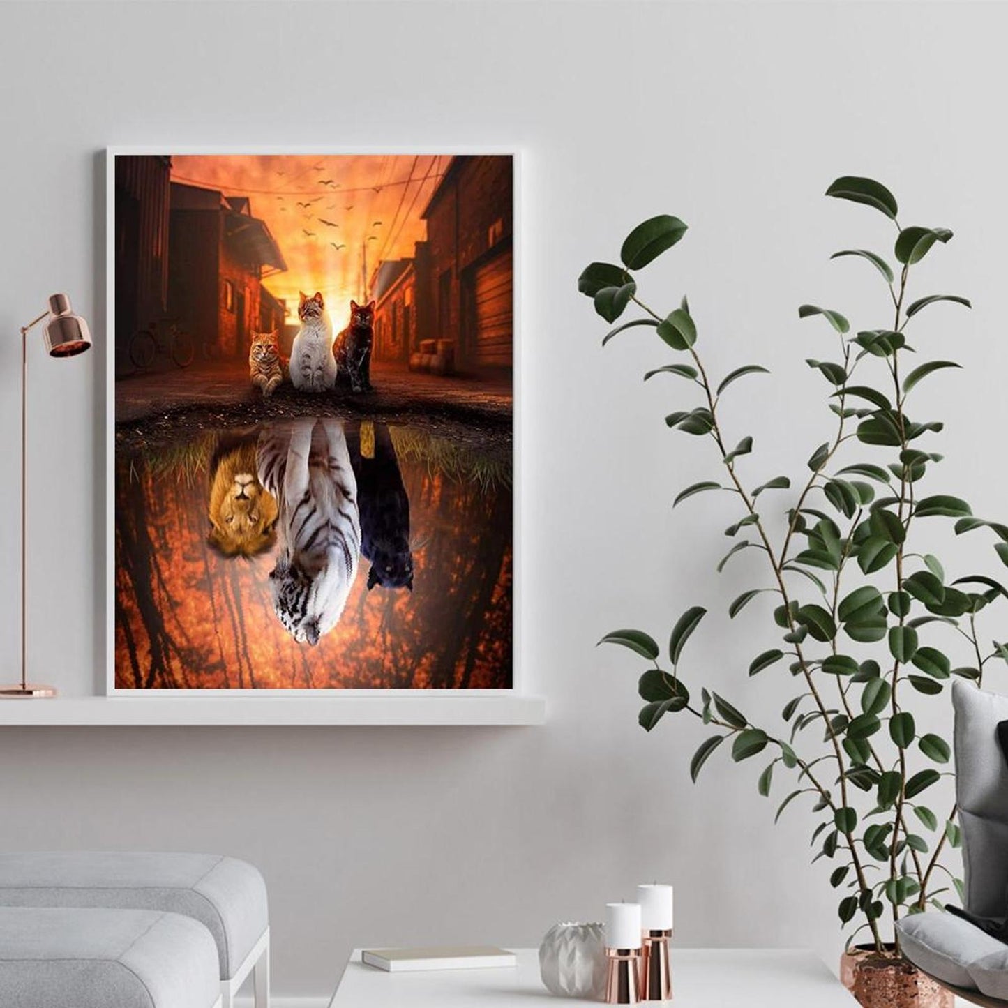 Reflection - Three Cats - Full 11CT Counted Cross Stitch 40x50CM - Diy