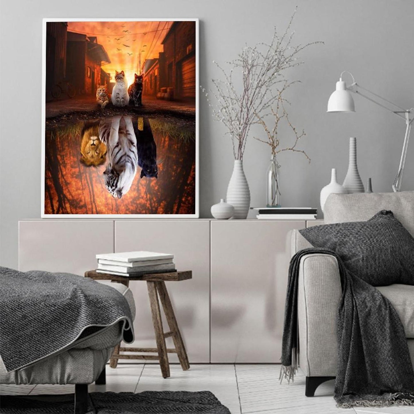 Reflection - Three Cats - Full 11CT Counted Cross Stitch 40x50CM - Diy
