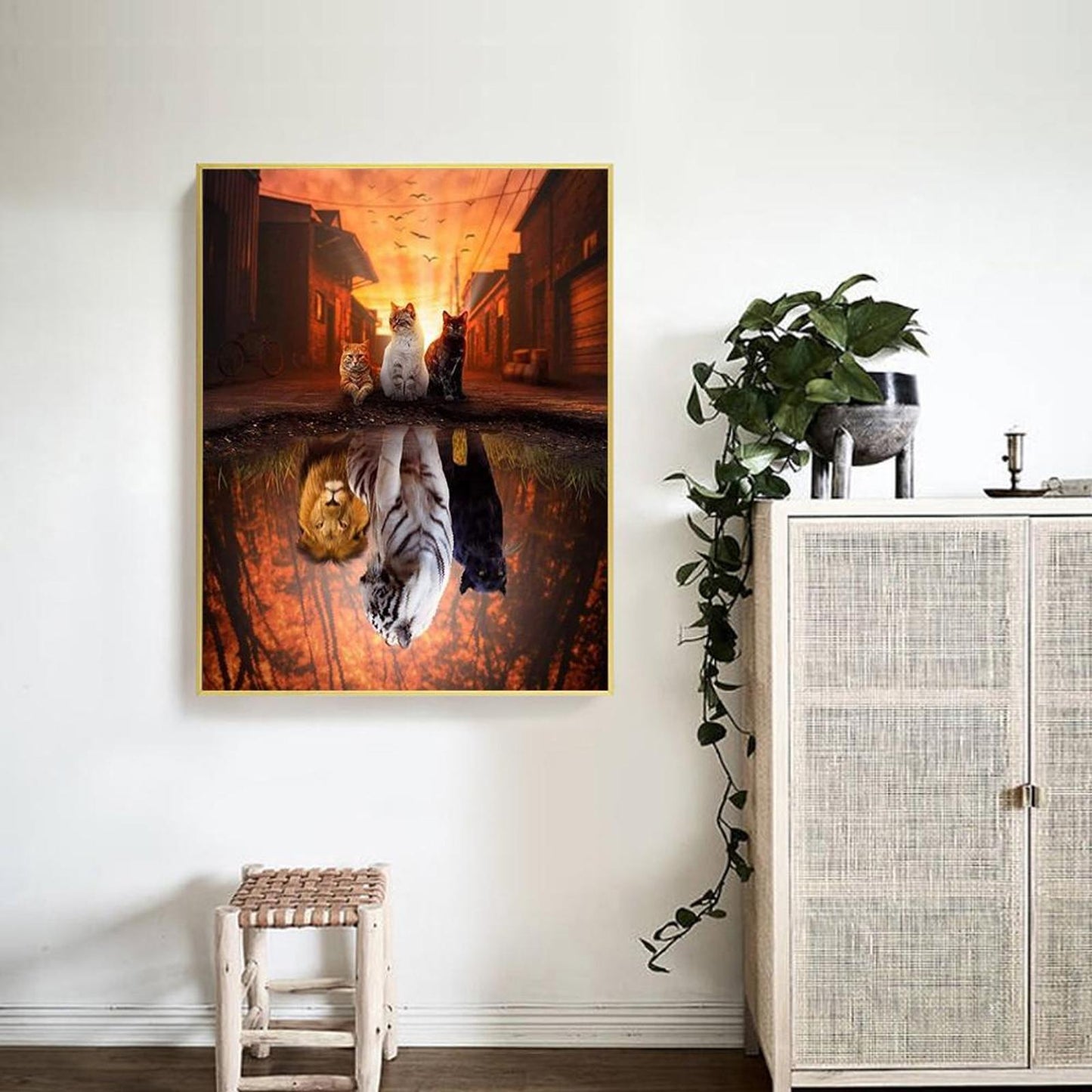 Reflection - Three Cats - Full 11CT Counted Cross Stitch 40x50CM - Diy