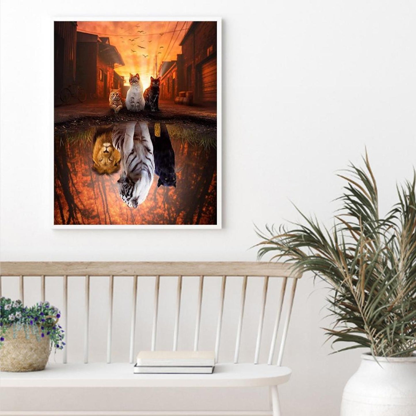 Reflection - Three Cats - Full 11CT Counted Cross Stitch 40x50CM - Diy