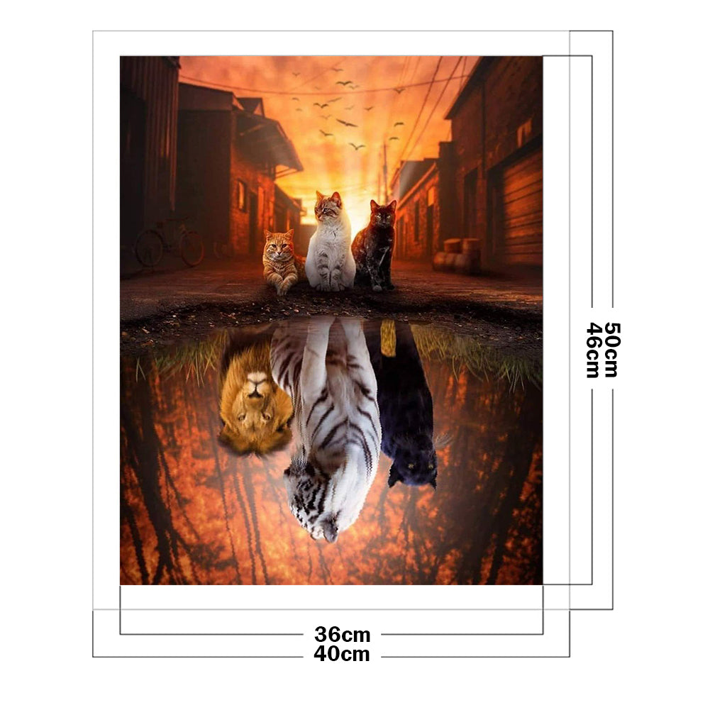 Reflection - Three Cats - Full 11CT Counted Cross Stitch 40x50CM - Diy