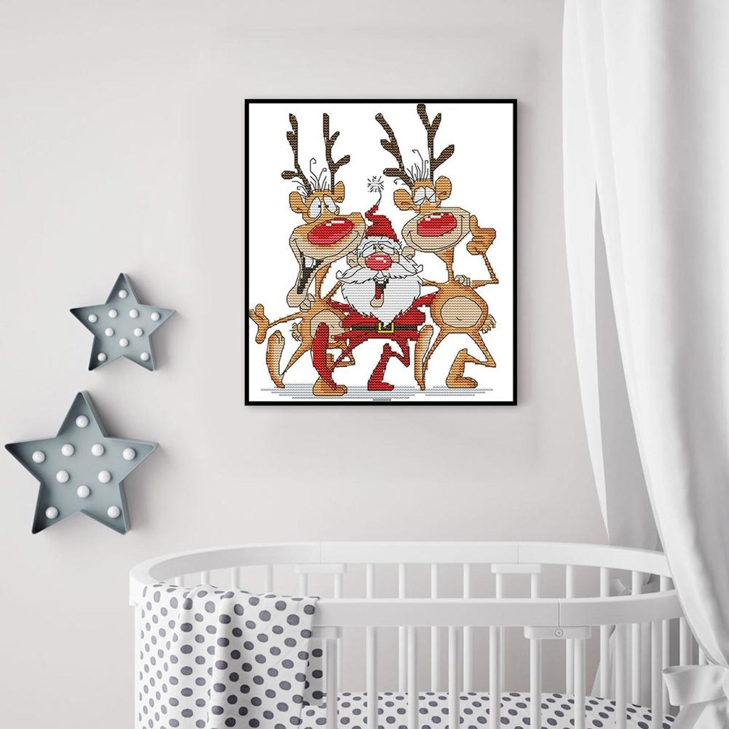 Santa Claus And Reindeer - Partial 14CT Counted Cross Stitch 26x28CM - Joy Sunday Backstitch