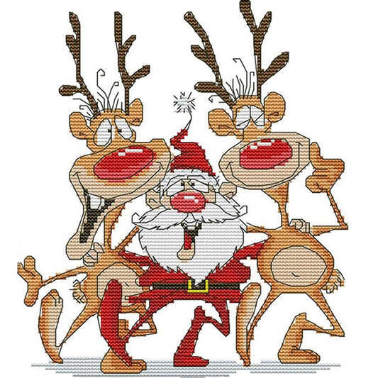 Santa Claus And Reindeer - Partial 14CT Counted Cross Stitch 26x28CM - Joy Sunday Backstitch