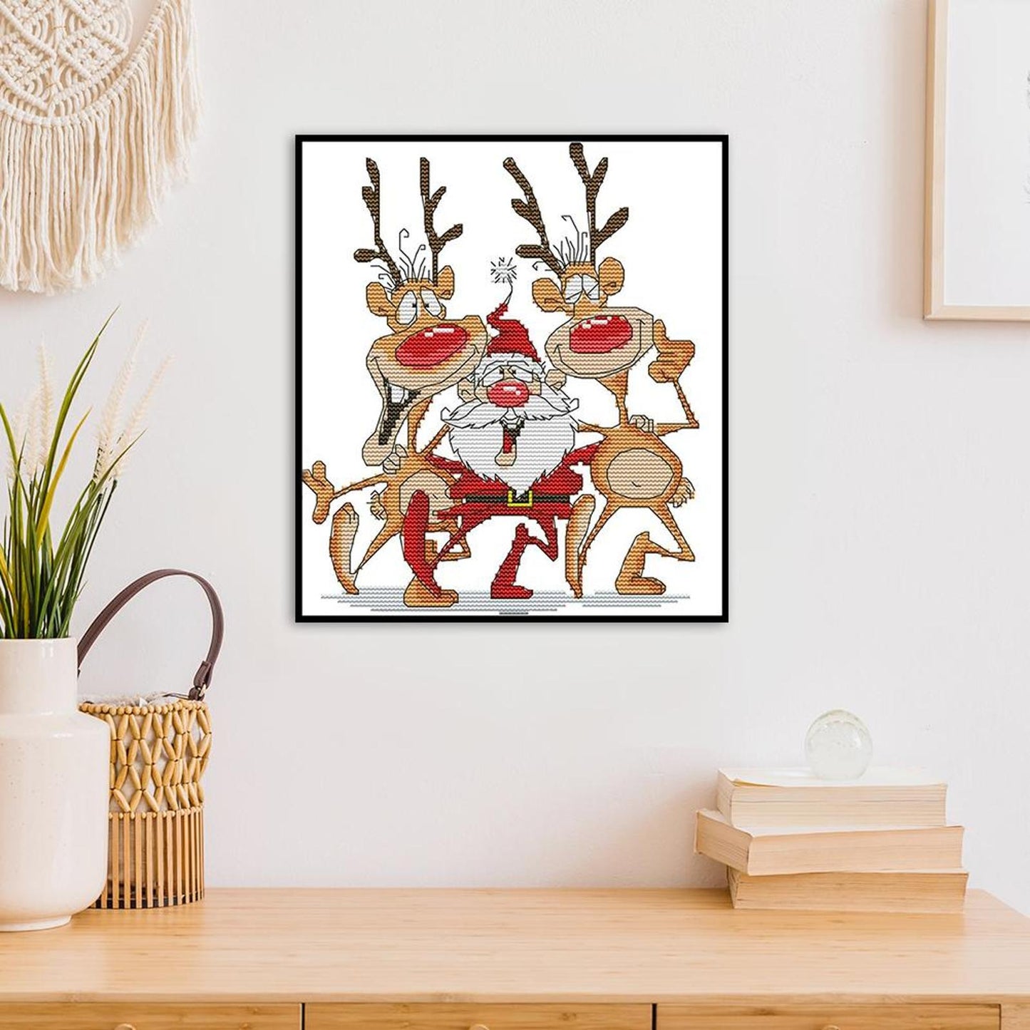 Santa Claus And Reindeer - Partial 14CT Counted Cross Stitch 26x28CM - Joy Sunday Backstitch