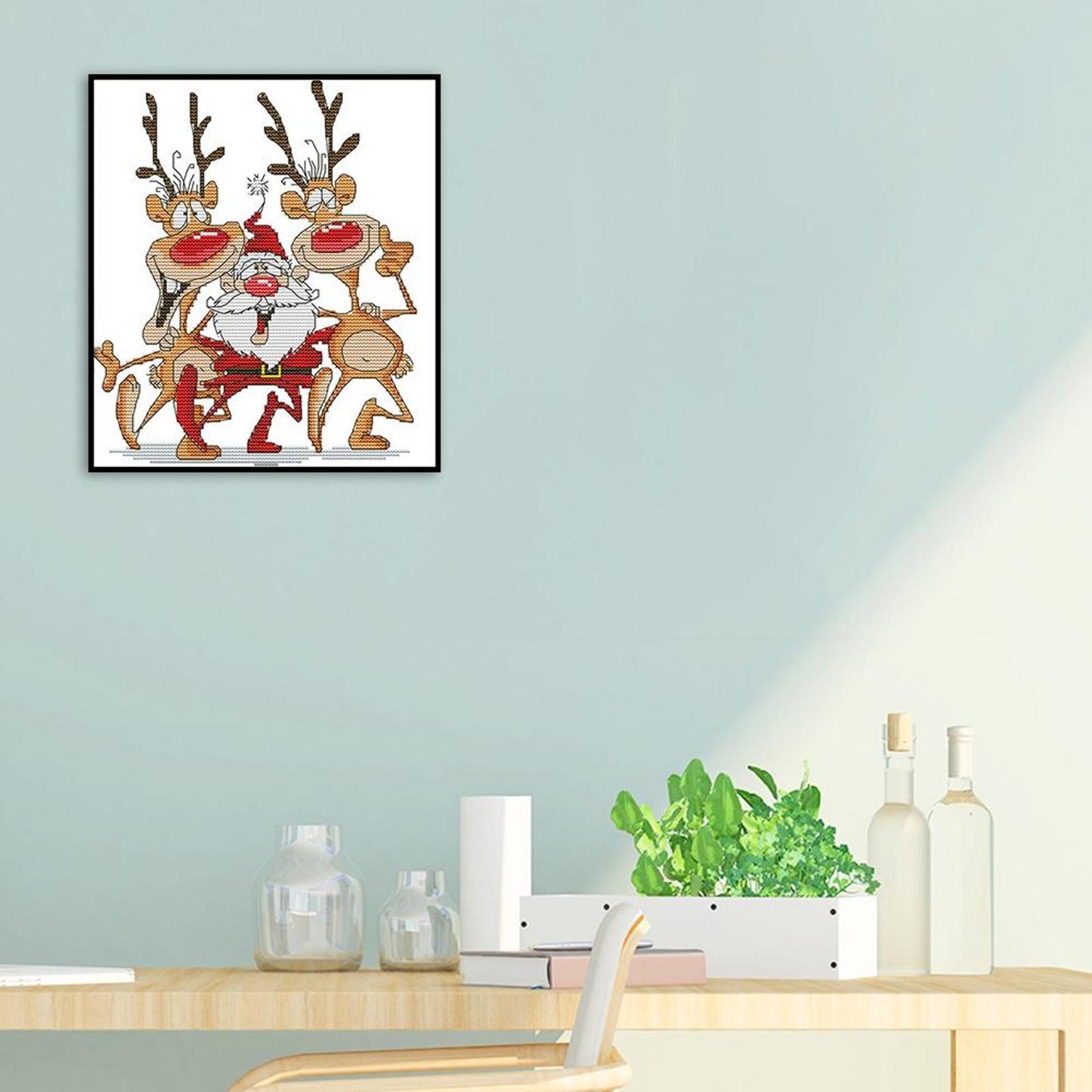 Santa Claus And Reindeer - Partial 14CT Counted Cross Stitch 26x28CM - Joy Sunday Backstitch