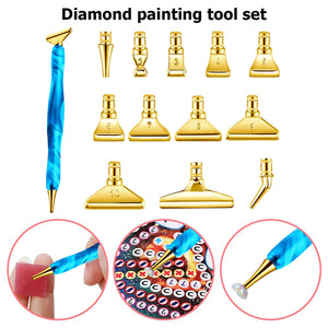 13Pcs 5D Resin Diamond Painting Pen Nibs DIY Craft Point Drill Pens (Gold)