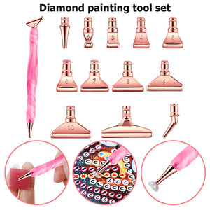 13Pcs 5D Resin Diamond Painting Pen Nib DIY Craft Point Drill Pen (Rose Gold)