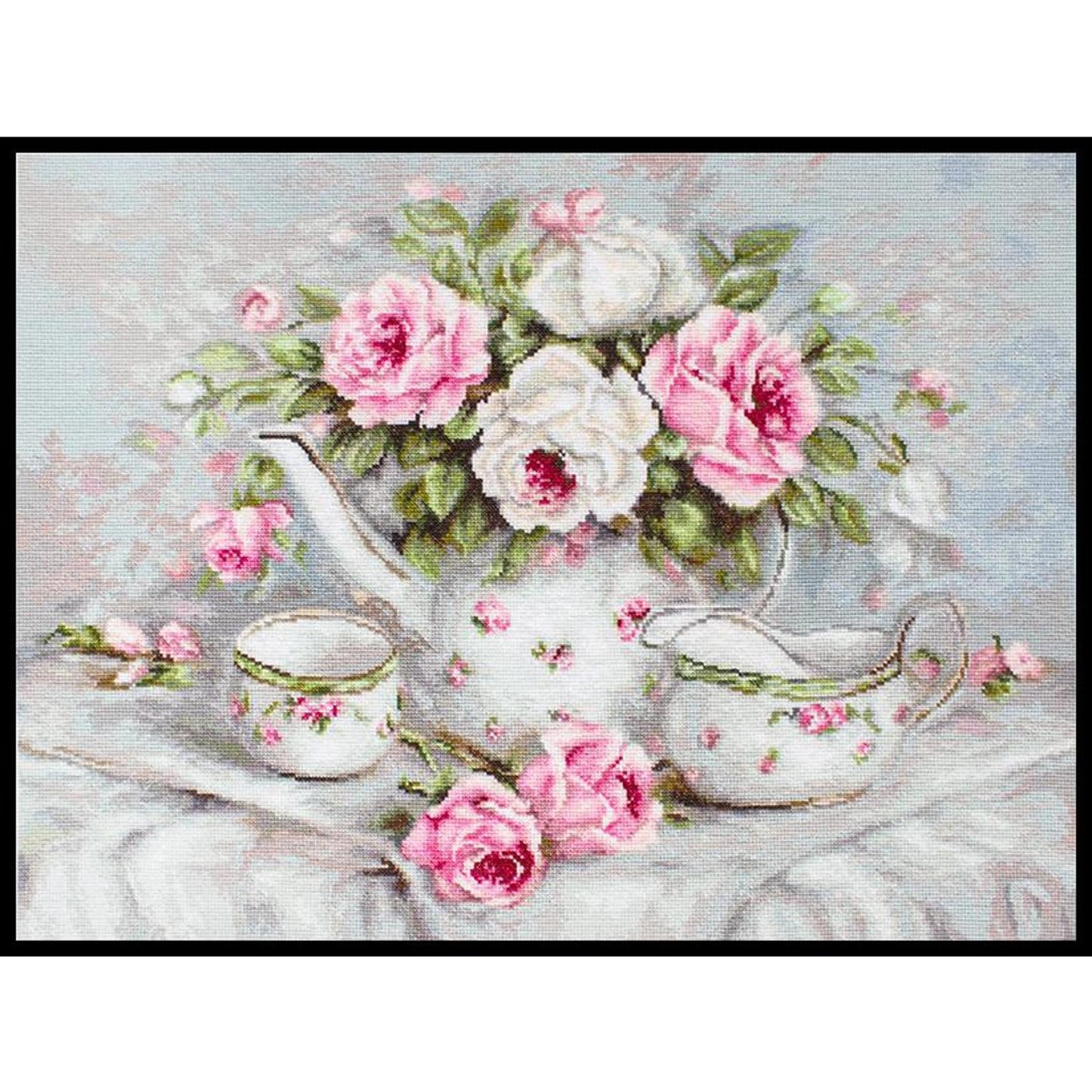 Teapot And Roses - Full 11CT Stamped Cross Stitch 50x37CM - Yishu