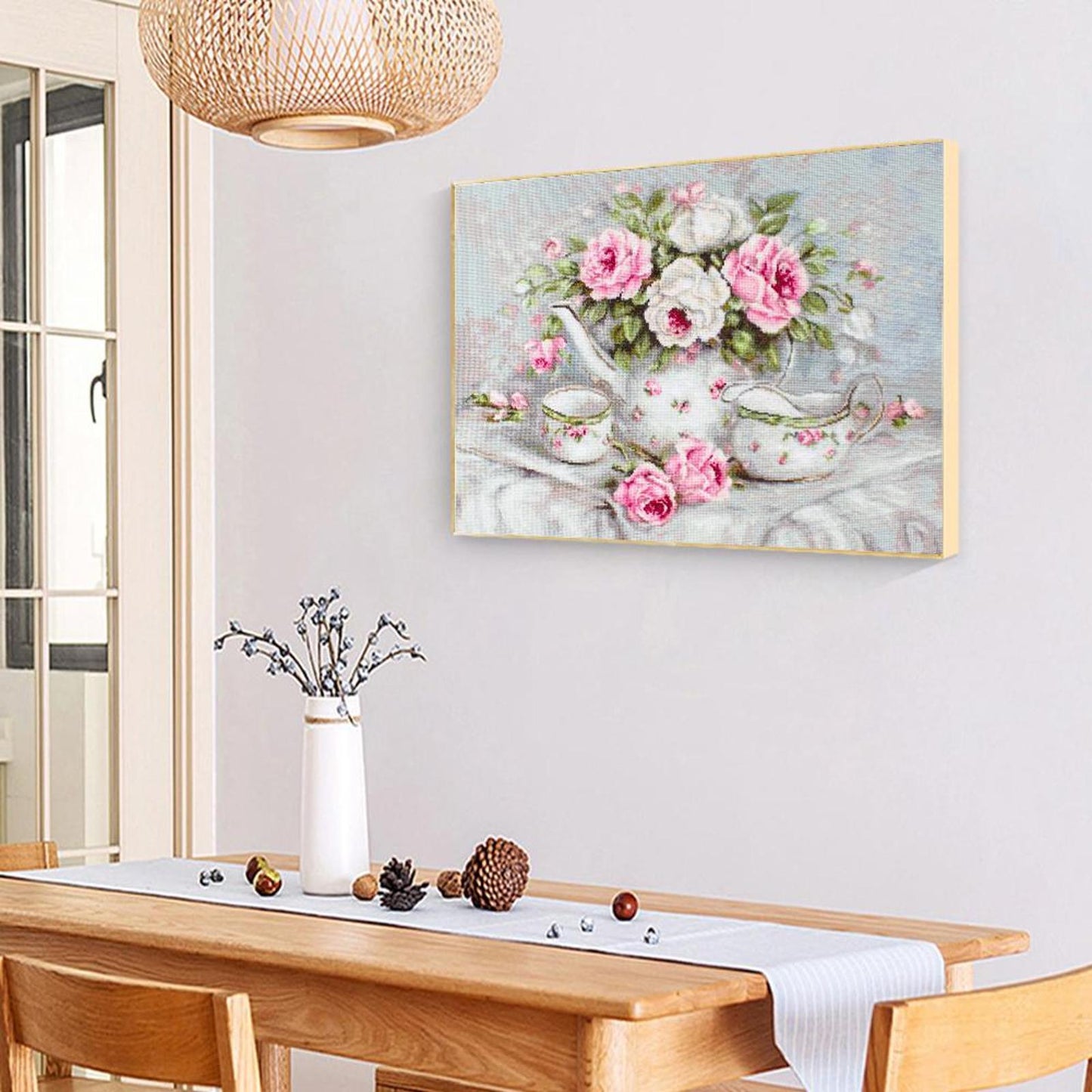 Teapot And Roses - Full 11CT Stamped Cross Stitch 50x37CM - Yishu