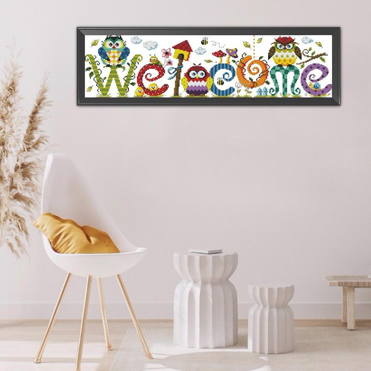 Owl Welcome Sign - Partial 11CT Counted Cross Stitch 73x22CM - Joy Sunday