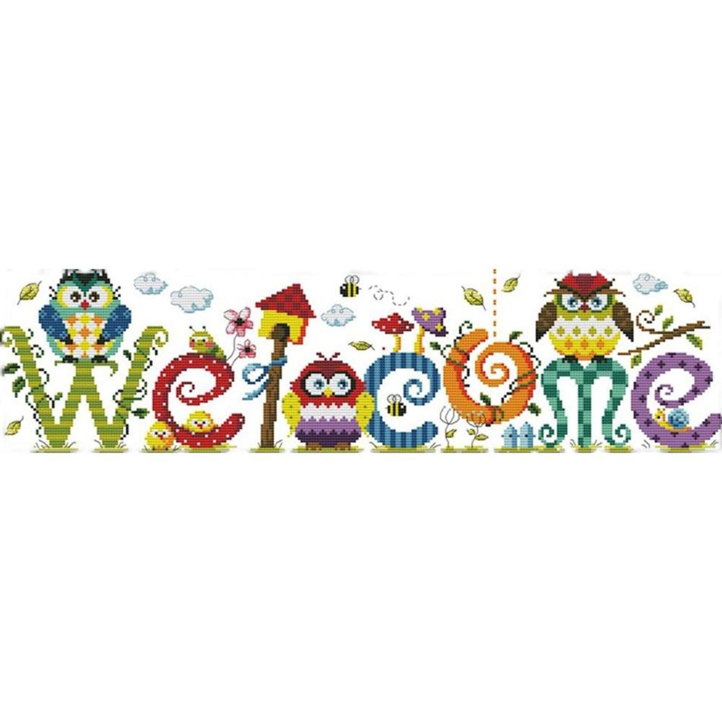 Owl Welcome Sign - Partial 11CT Counted Cross Stitch 73x22CM - Joy Sunday
