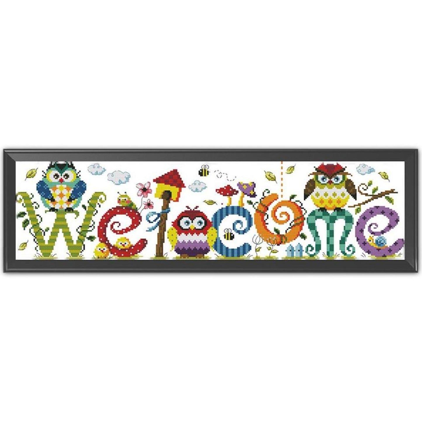 Owl Welcome Sign - Partial 11CT Counted Cross Stitch 73x22CM - Joy Sunday