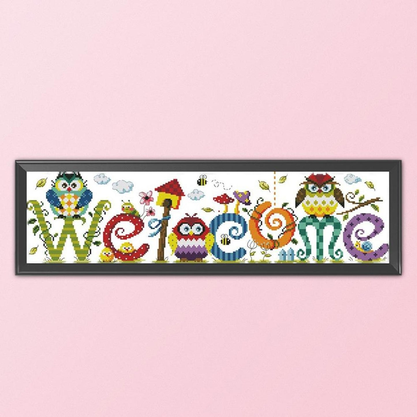 Owl Welcome Sign - Partial 11CT Counted Cross Stitch 73x22CM - Joy Sunday