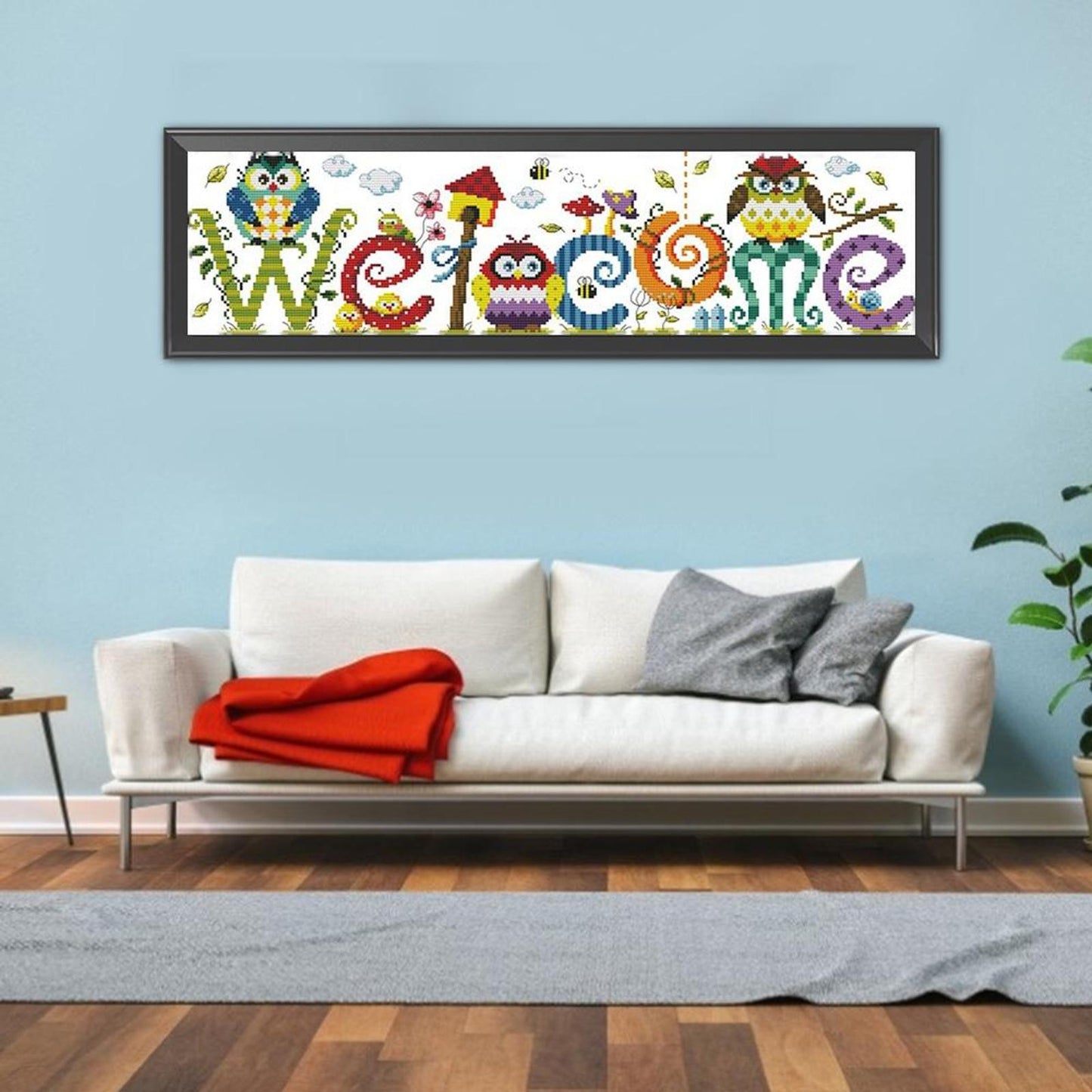 Owl Welcome Sign - Partial 11CT Counted Cross Stitch 73x22CM - Joy Sunday