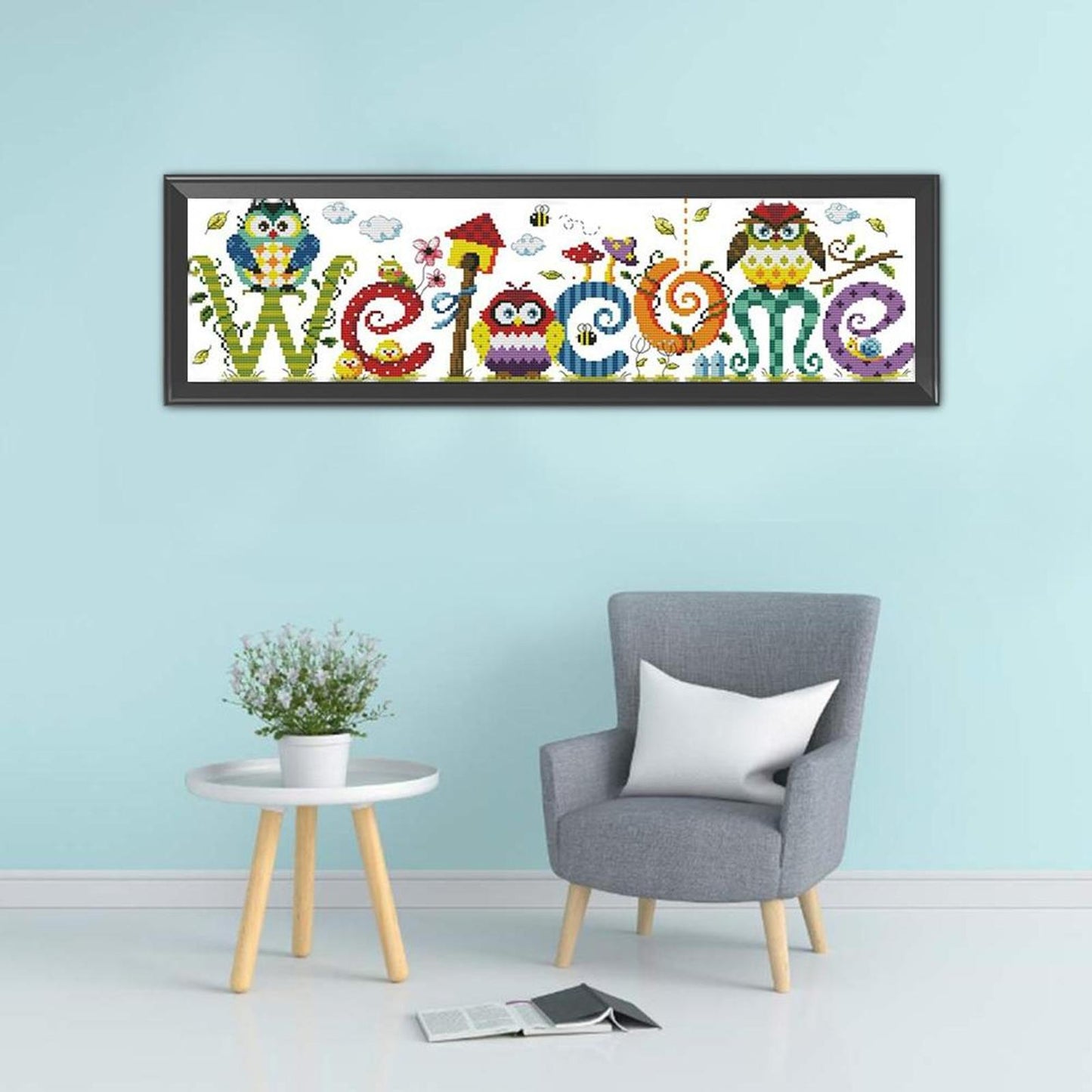 Owl Welcome Sign - Partial 11CT Counted Cross Stitch 73x22CM - Joy Sunday