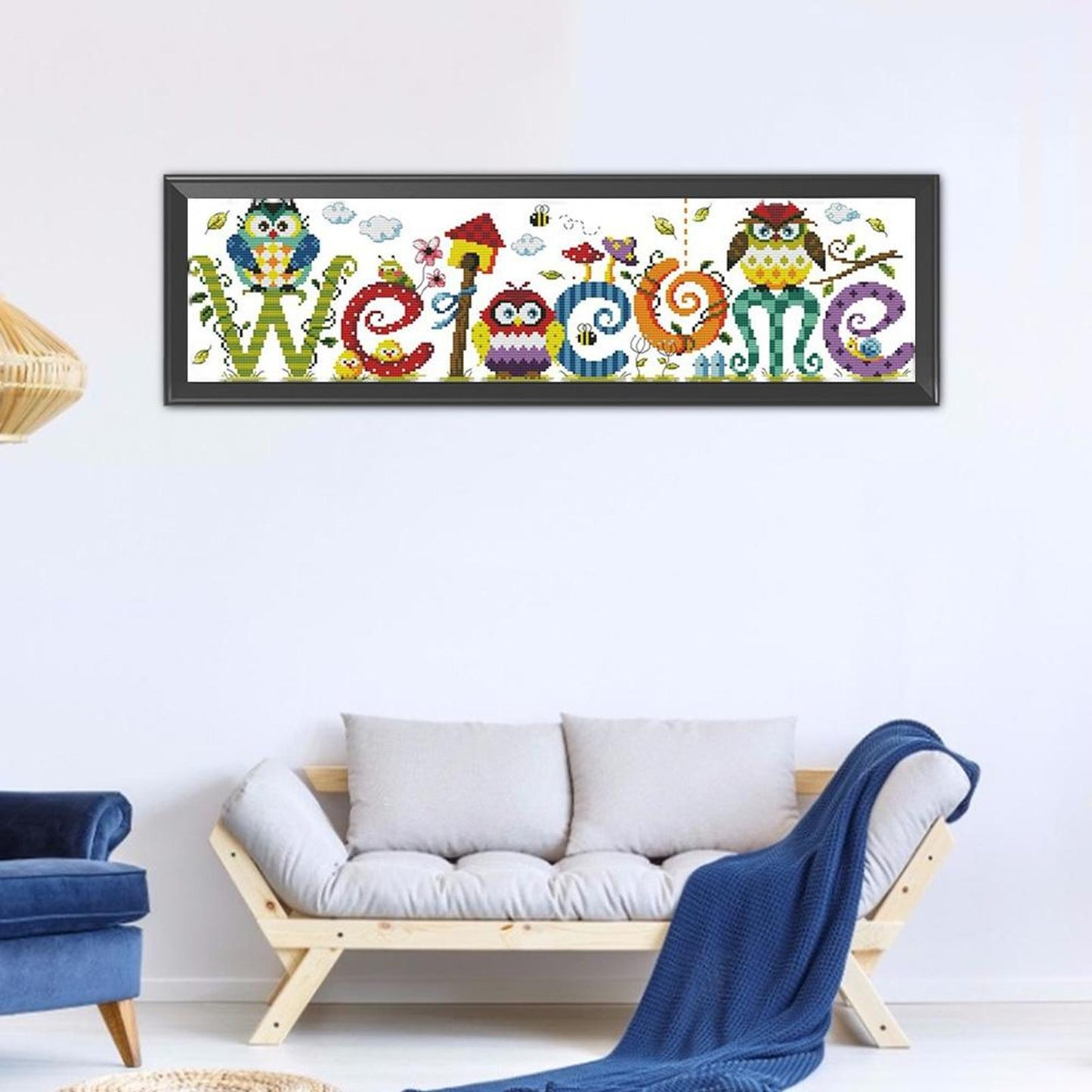 Owl Welcome Sign - Partial 11CT Counted Cross Stitch 73x22CM - Joy Sunday