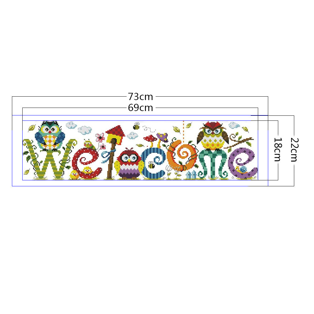 Owl Welcome Sign - Partial 11CT Counted Cross Stitch 73x22CM - Joy Sunday