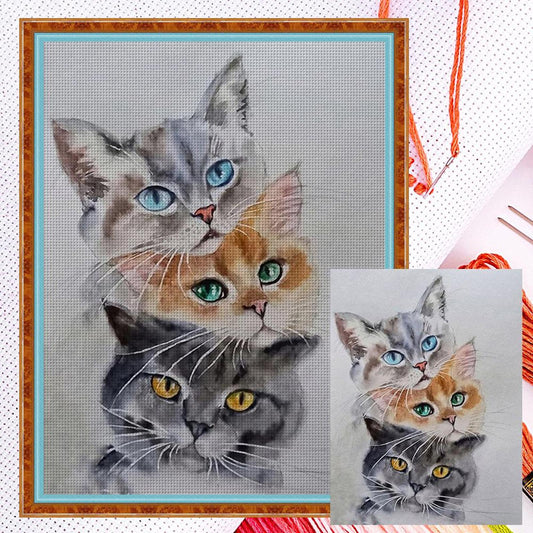 Three Cats - Full 11CT Counted Cross Stitch 30x40CM - Band