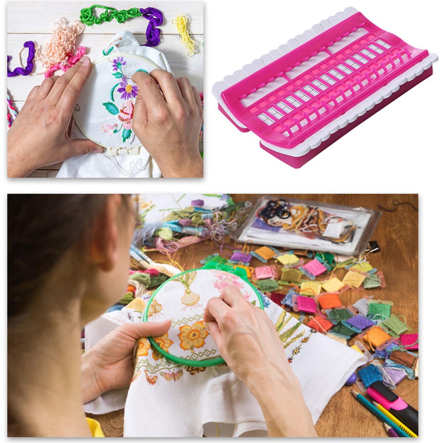 Cross Stitch Row Line Tools 30-Bit Embroidery Thread Organizer Rose 17.5x11CM