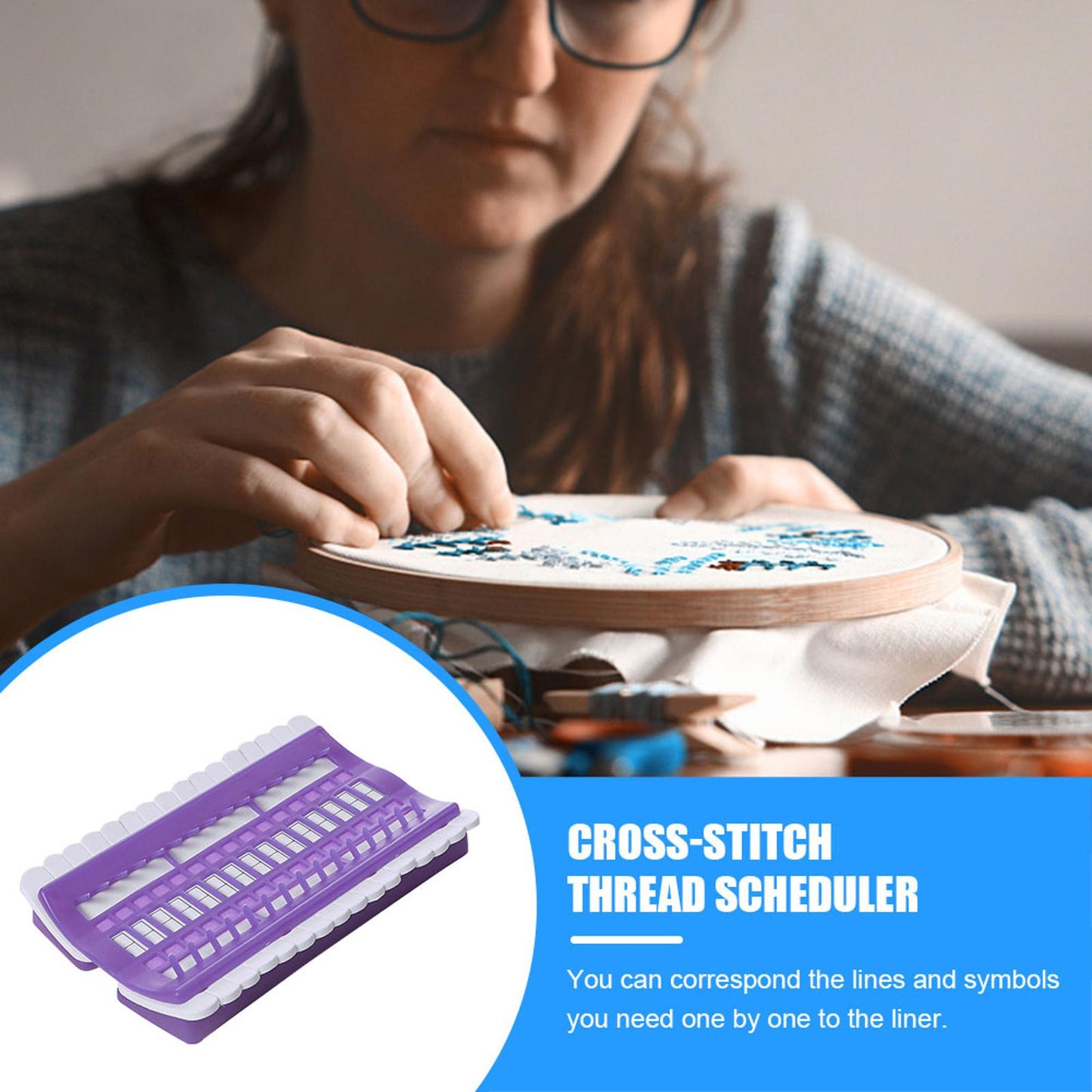 Cross Stitch Row Line Tools 30-Bit Embroidery Thread Organizer Purple 17.5x11CM