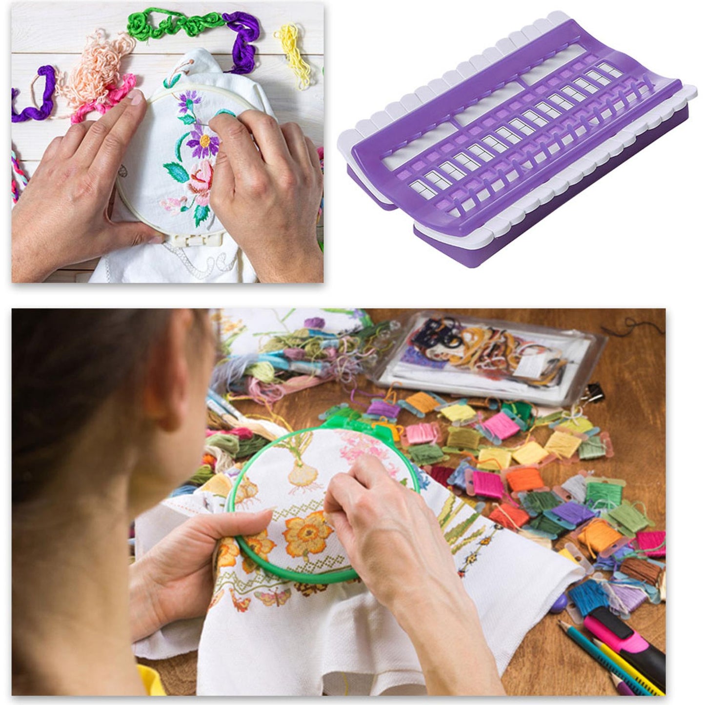 Cross Stitch Row Line Tools 30-Bit Embroidery Thread Organizer Purple 17.5x11CM
