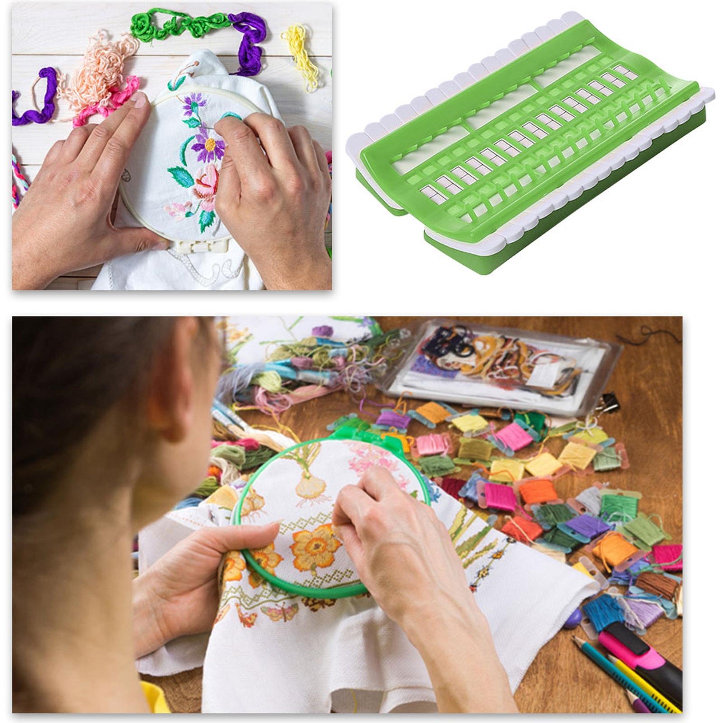 Cross Stitch Row Line Tools 30-Bit Embroidery Thread Organizer Green 17.5x11CM