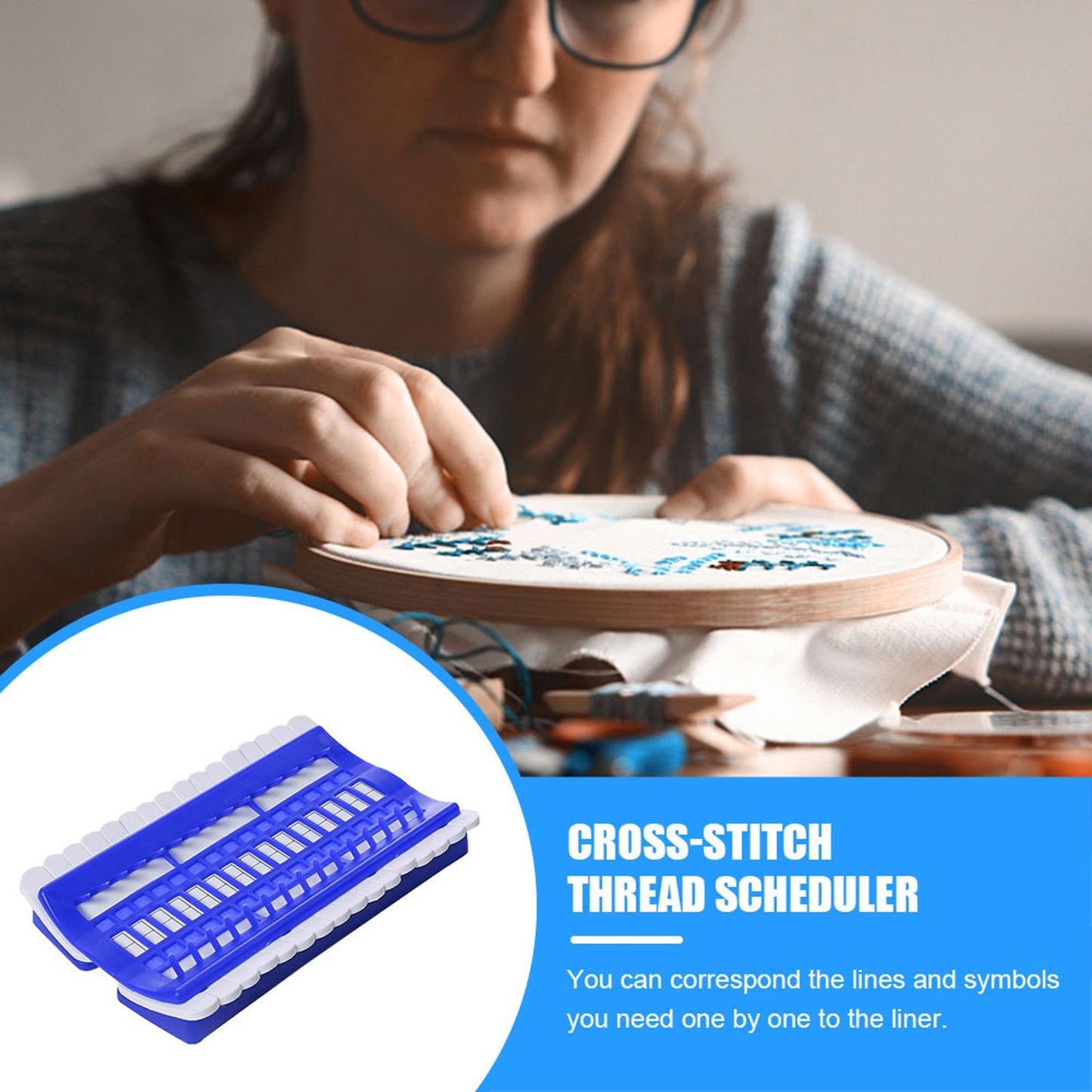 Cross Stitch Row Line Tools 30-Bit Embroidery Thread Organizer Blue 17.5x11CM