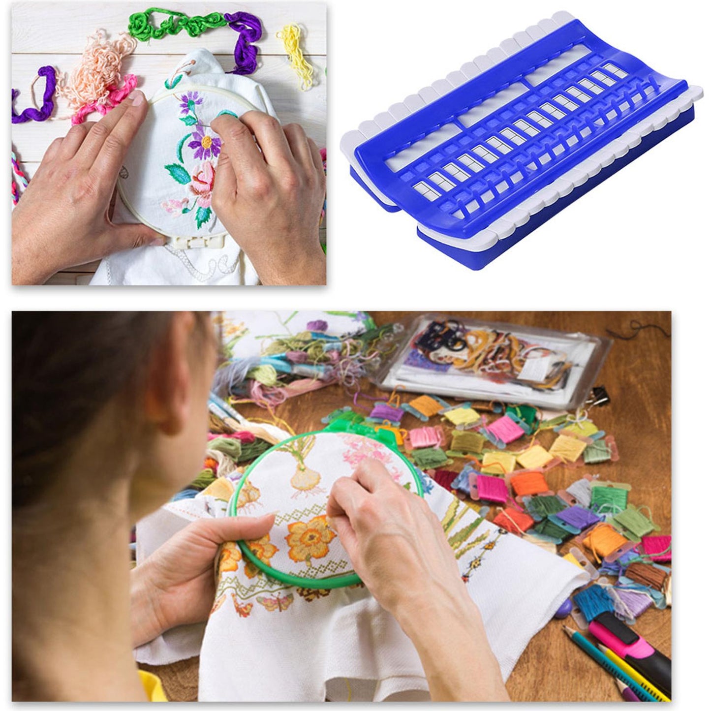 Cross Stitch Row Line Tools 30-Bit Embroidery Thread Organizer Blue 17.5x11CM