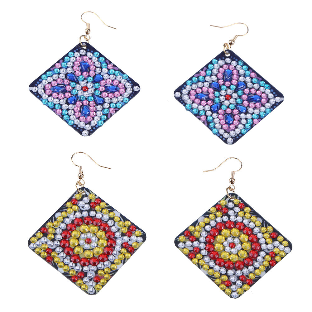 5D DIY Diamond Painting Earrings Double-sided Square Drop Earrings (RZ011)