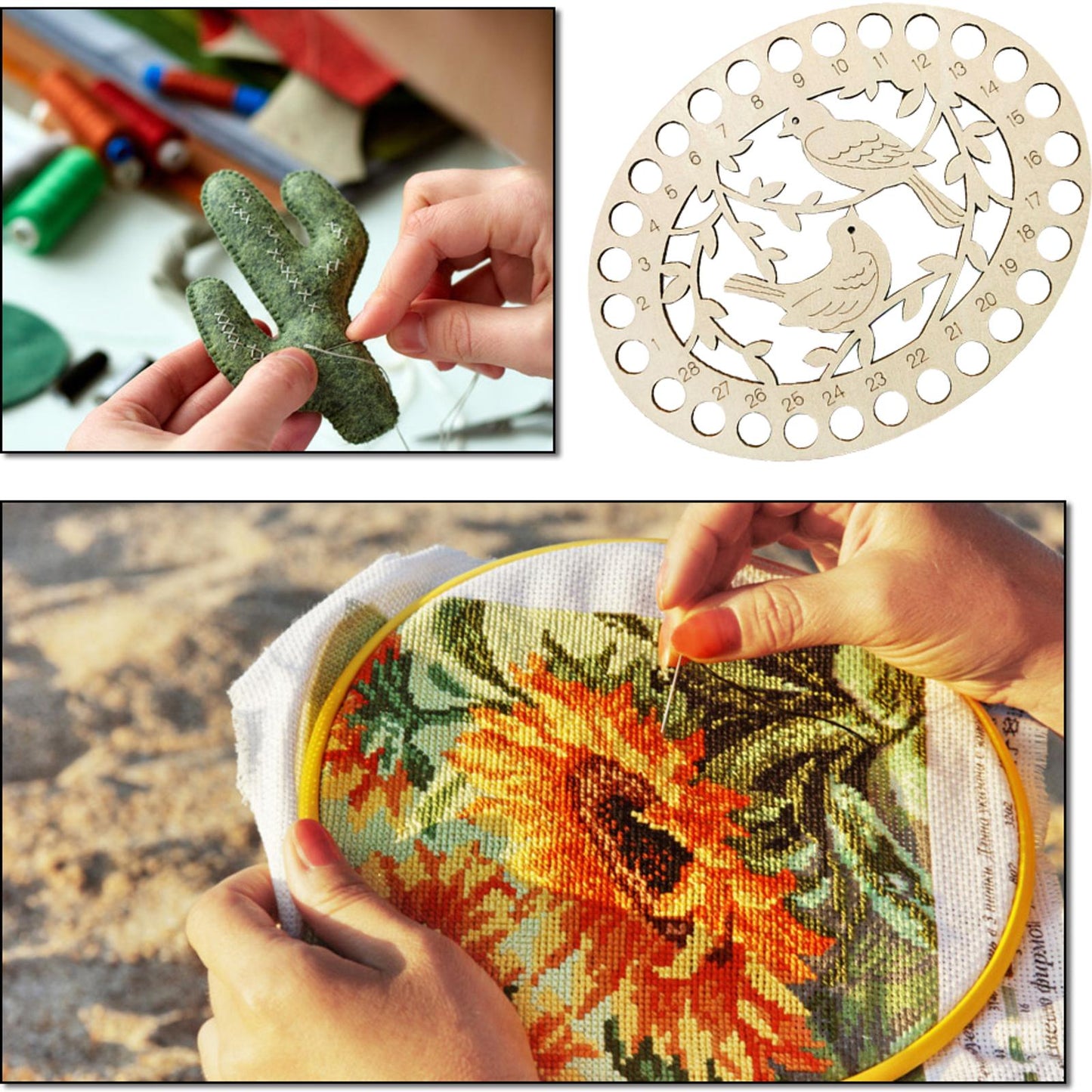 Wooden Bird Embroidery Floss Organizer Cross Stitch Thread Holder Storage
