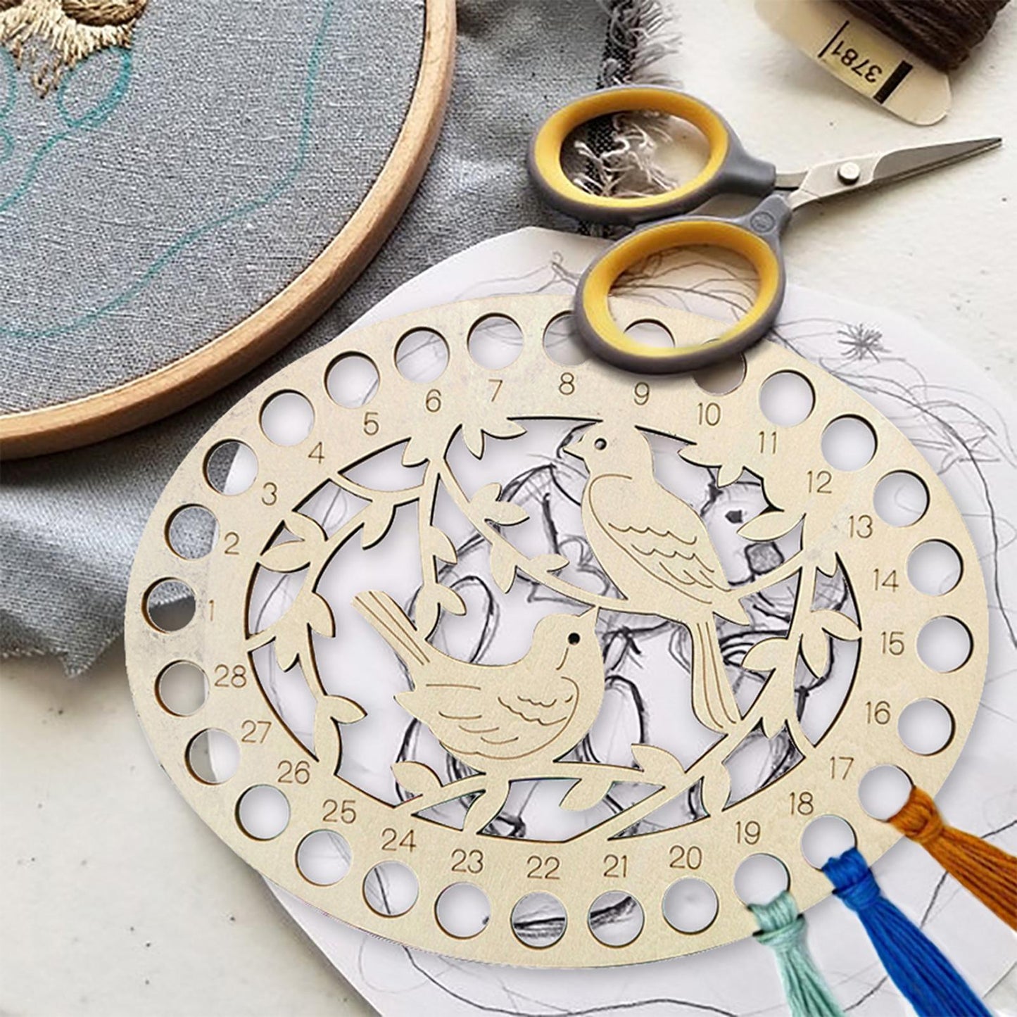 Wooden Bird Embroidery Floss Organizer Cross Stitch Thread Holder Storage