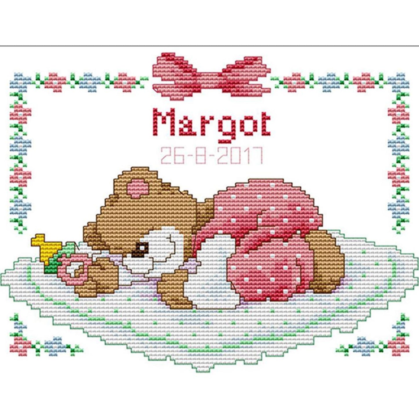 Pink Sleepy Bear Baby - Partial 14CT Counted Cross Stitch 25x20CM - Joy Sunday Backstitch