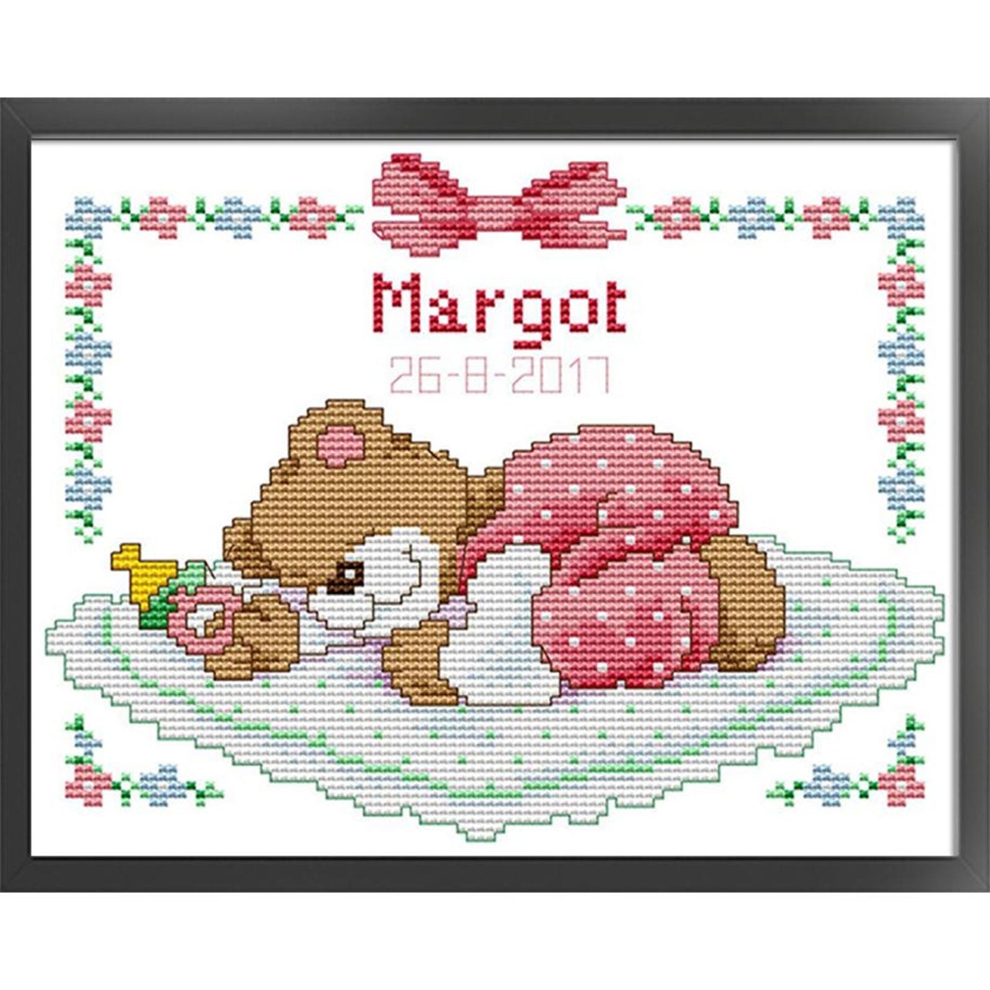 Pink Sleepy Bear Baby - Partial 14CT Counted Cross Stitch 25x20CM - Joy Sunday Backstitch
