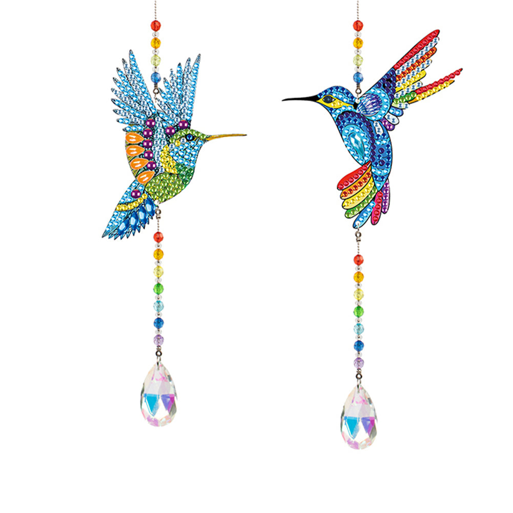 2Pcs Crystal Light Catcher Diamond Painting Hummingbird Hanging Decor