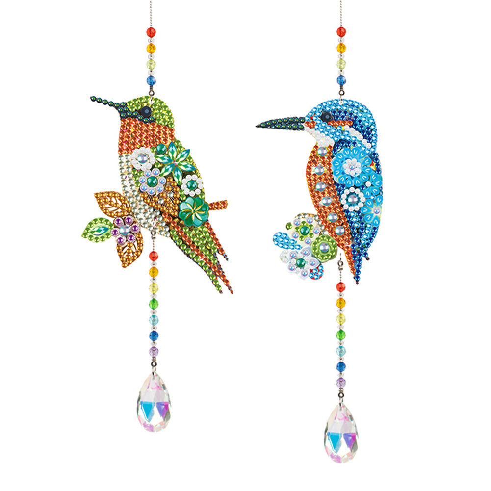 2Pcs Crystal Light Catcher Diamond Painting Hummingbird Hanging Decor