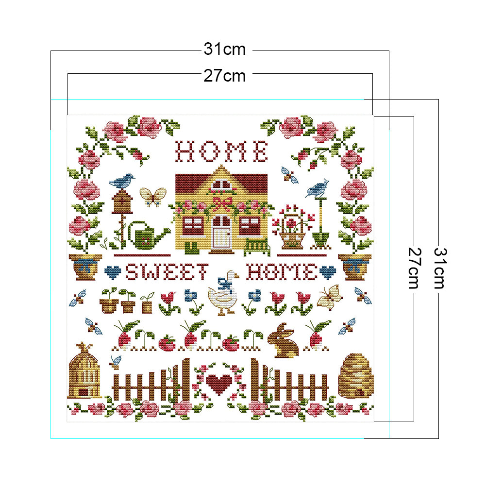 Sweet Home - Partial 14CT Stamped Cross Stitch 31x31CM - Joy Sunday Backstitch