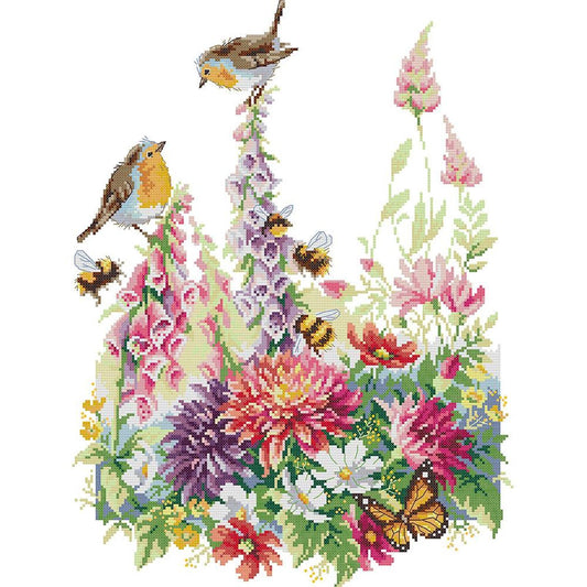 Birds And Flowers - Partial 14CT Stamped Cross Stitch 38x48CM - Joy Sunday Backstitch