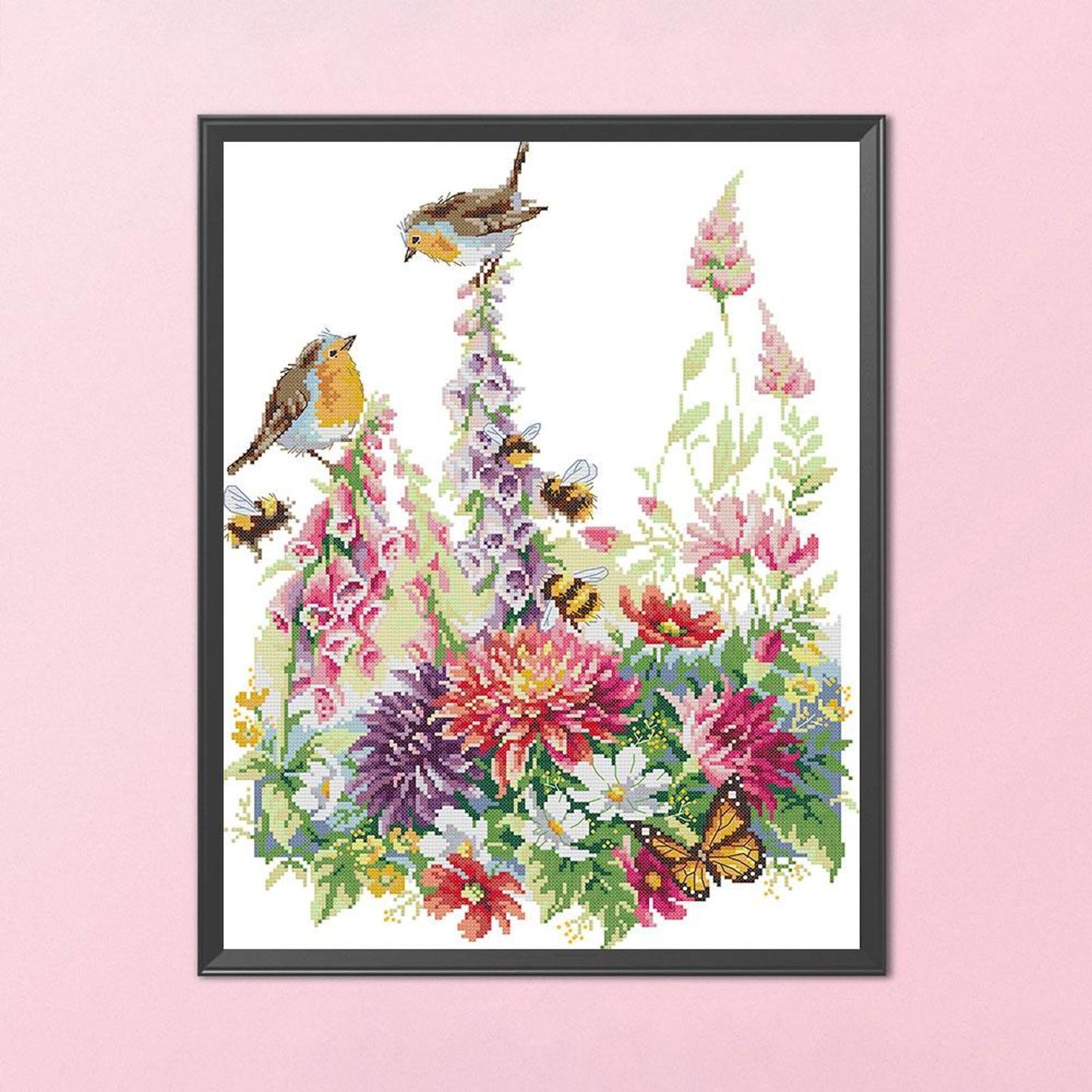 Birds And Flowers - Partial 14CT Stamped Cross Stitch 38x48CM - Joy Sunday Backstitch