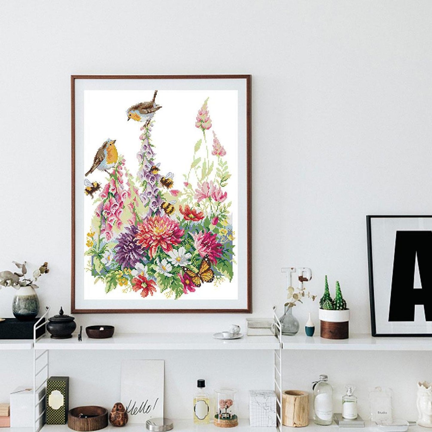 Birds And Flowers - Partial 14CT Stamped Cross Stitch 38x48CM - Joy Sunday Backstitch