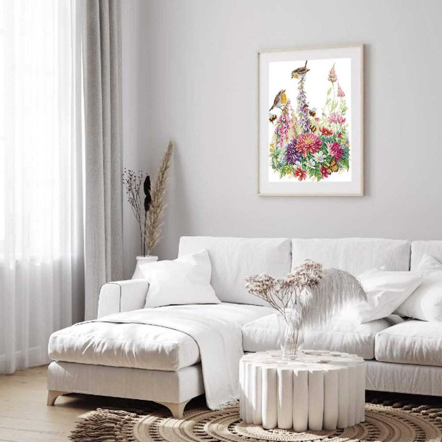 Birds And Flowers - Partial 14CT Stamped Cross Stitch 38x48CM - Joy Sunday Backstitch