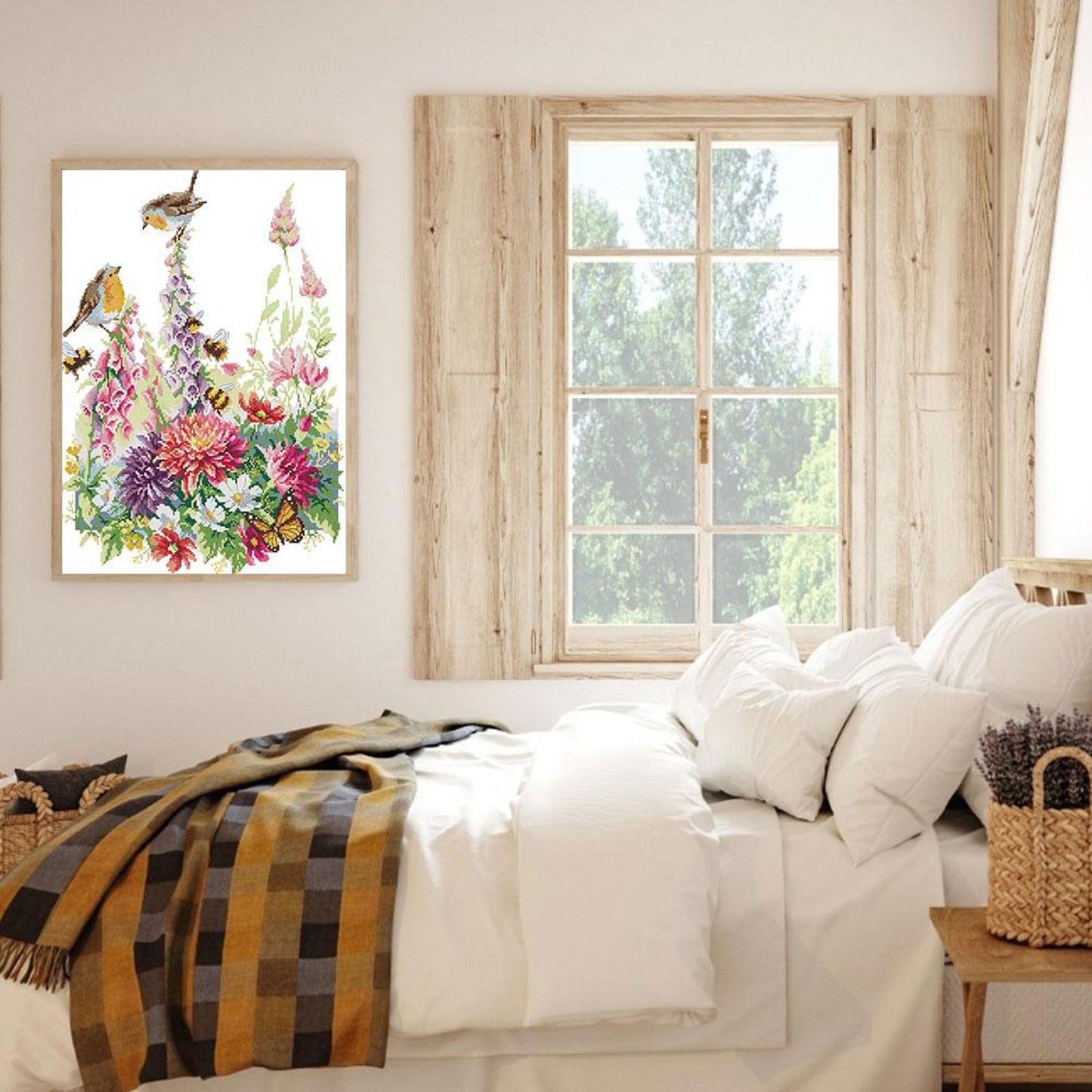 Birds And Flowers - Partial 14CT Stamped Cross Stitch 38x48CM - Joy Sunday Backstitch
